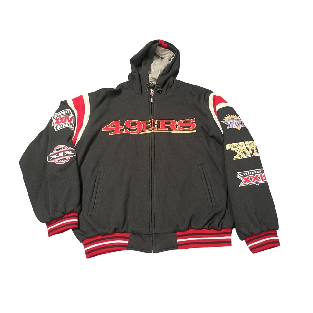 NFL San Francisco 49ers Jacket Mens XL Black Super Bowl Champions Hooded G-III